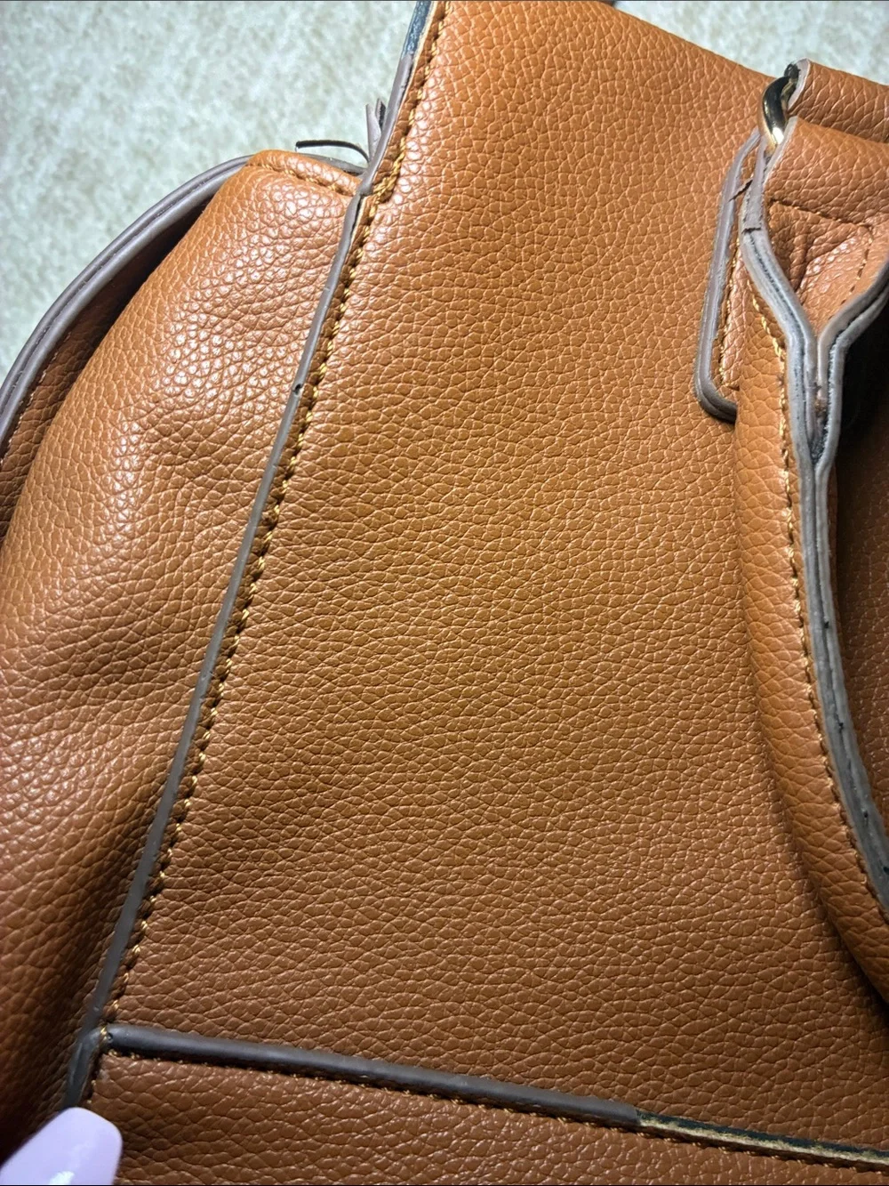 Pebbled Leather Satchel in Cognac Brown‎